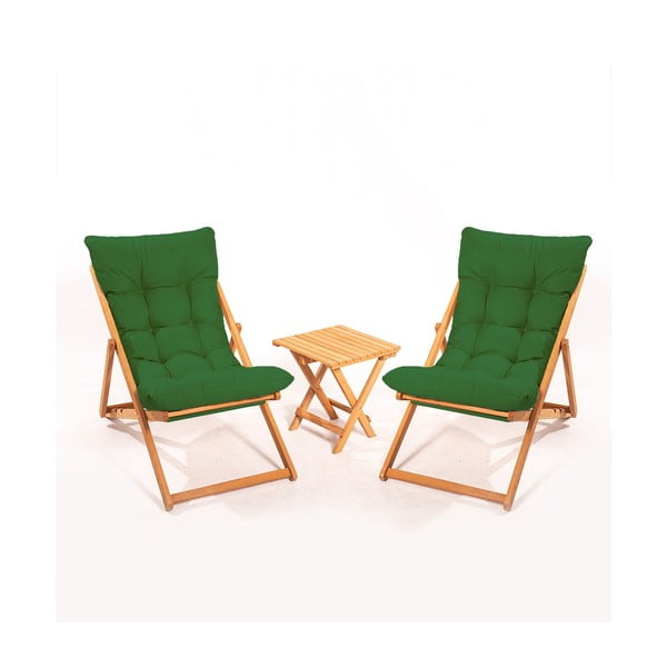 Sodo poilsio baldų komplektas iš bukmedžio masyvo žalios spalvos/natūralios spalvos 2 žmonėms – Floriane Garden
