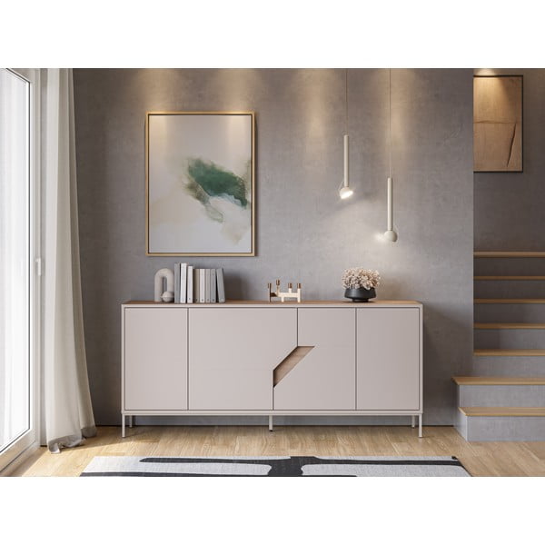 Šoninė spintelė kreminės spalvos/natūralios spalvos iš ąžuolo 180x80x40 cm Lilou – Marckeric-image-1