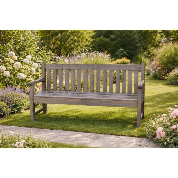 Pilkas medinis sodo suolas London - Rojaplast-image-1