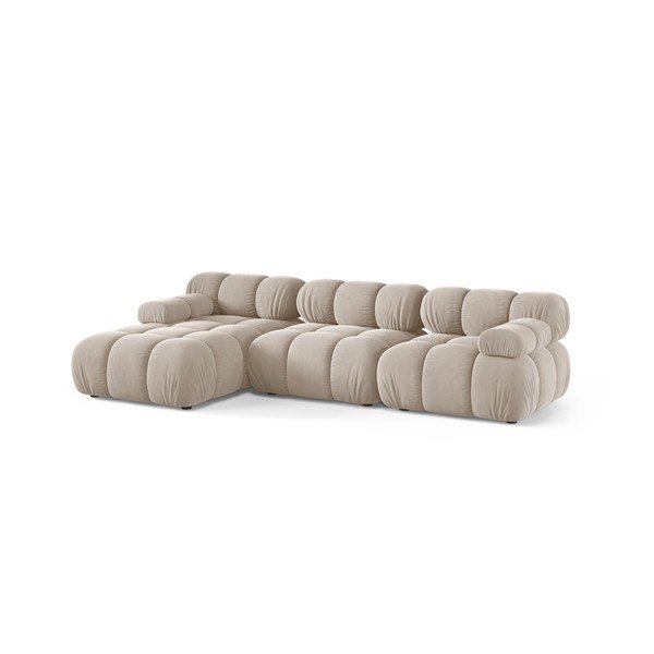 Kreminės spalvos modulinė kampinė sofa iš velveto (su kairiuoju kampu/su gultu) – Micadoni -image-2