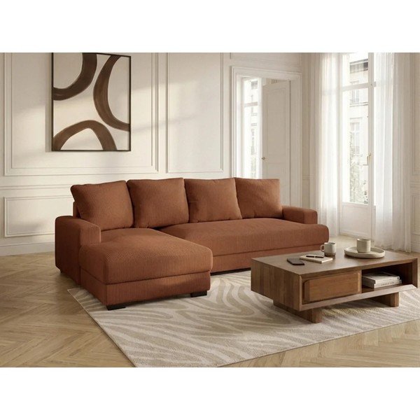 Oranžinės spalvos sulankstoma/su sandėliavimo vieta kampinė sofa iš kordinio velveto (su kairiuoju kampu/su gultu) Campi – Bobochic Paris-image-3