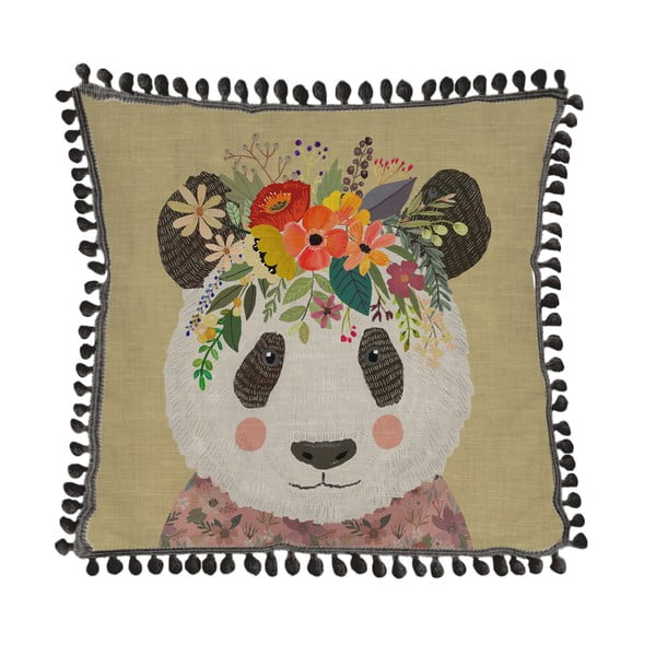 Lininė pagalvė Little Nice Things Floral Panda, 45 x 45 cm