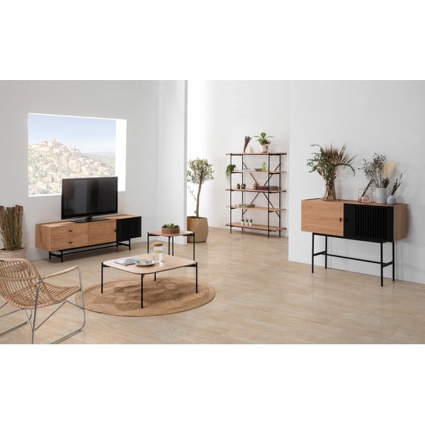 Ąžuolo medienos knygų spinta su juodomis detalėmis Marckeric Amina-image-3