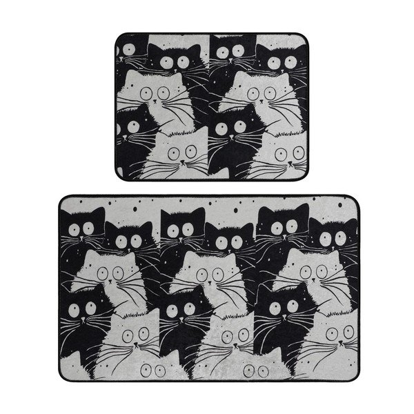 Juodos spalvos/pilkos spalvos vonios kilimėliai 2 vnt. 60x100 cm White Cats – Foutastic