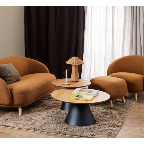 Apvalios formos kavos staliukas juodos spalvos/natūralios spalvos su ąžuolo dekoro stalviršiu ø 65 cm Soli – Actona-image-1