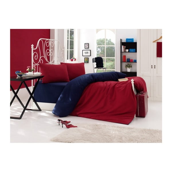 Mėlyna ir raudona patalynė su paklode dvivietei lovai EnLora Home, 200 x 220 cm