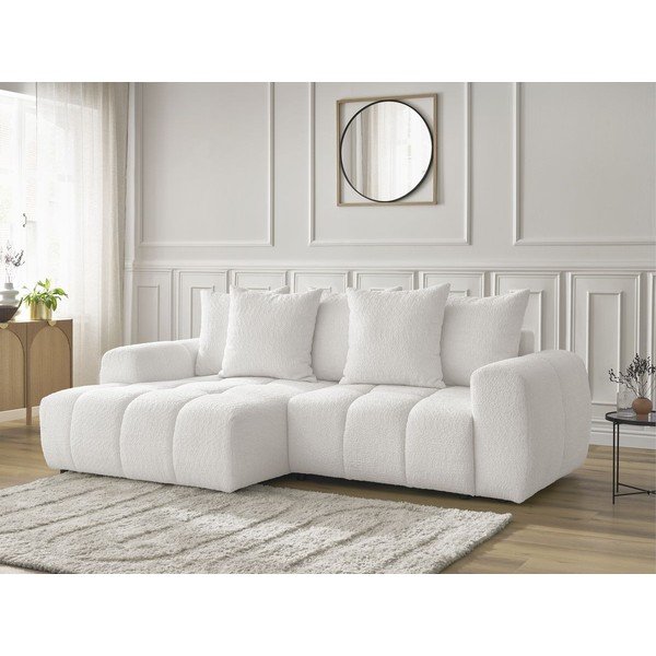 Baltos spalvos sulankstoma/su sandėliavimo vieta kampinė sofa iš boucle (su kairiuoju kampu/su gultu) Roxelane – Bobochic Paris-image-3
