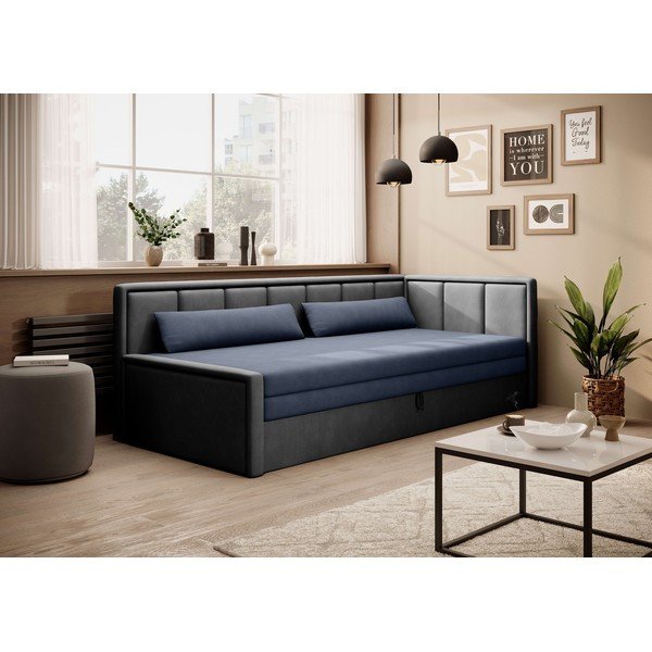 Mėlynos spalvos/pilkos spalvos iš šenilinio audinio sulankstoma/su sandėliavimo vieta sofa 214 cm Fulgeo – ELTAP-image-1