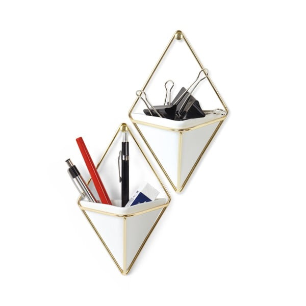 2 baltų keraminių pakabinamų vazonų su aukso spalvos dizainu rinkinys Umbra Trigg -image-4