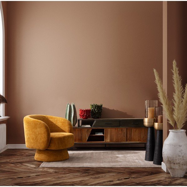 Garstyčių spalvos pasukamas krėslas iš šenilinio audinio Julienne – Bizzotto-image-1