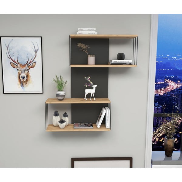 Kelių aukštų sieninė lentyna antracito spalvos/natūralios spalvos iš pušies 65 cm Destan – Kalune Design-image-1