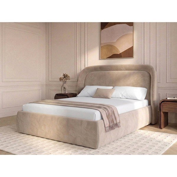 Smėlio spalvos dvigulė lova audiniu dengta su sandėliavimo vieta su lovos grotelėmis 160x200 cm Sam – Bobochic Paris-image-4