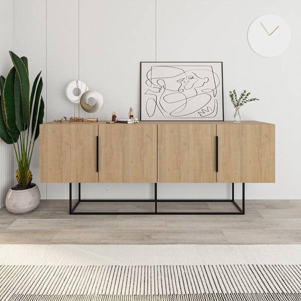 Žema šoninė spintelė natūralios spalvos iš ąžuolo 200x80 cm Titan – Marckeric-image-4