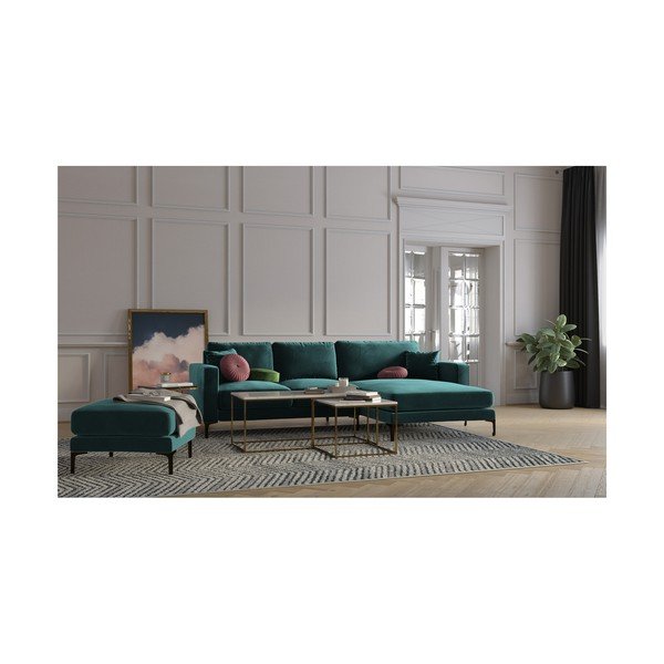 Turkio spalvos aksominė kampinė sofa Kooko Home Harmony, kampas dešinėje-image-4
