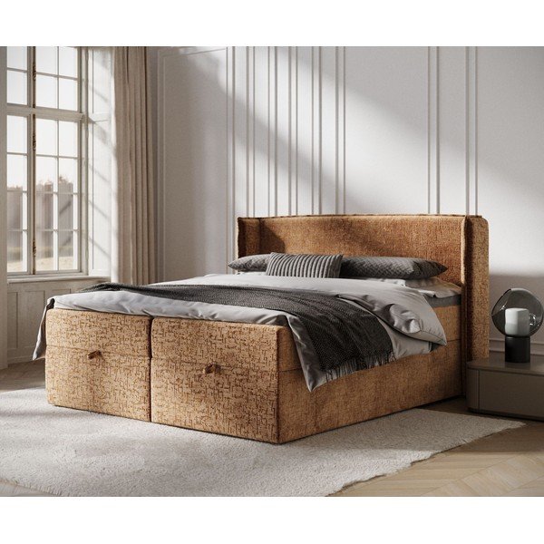 Spyruoklinė lova oranžinės spalvos su sandėliavimo vieta 200x200 cm Passion – Maison de Rêve-image-1