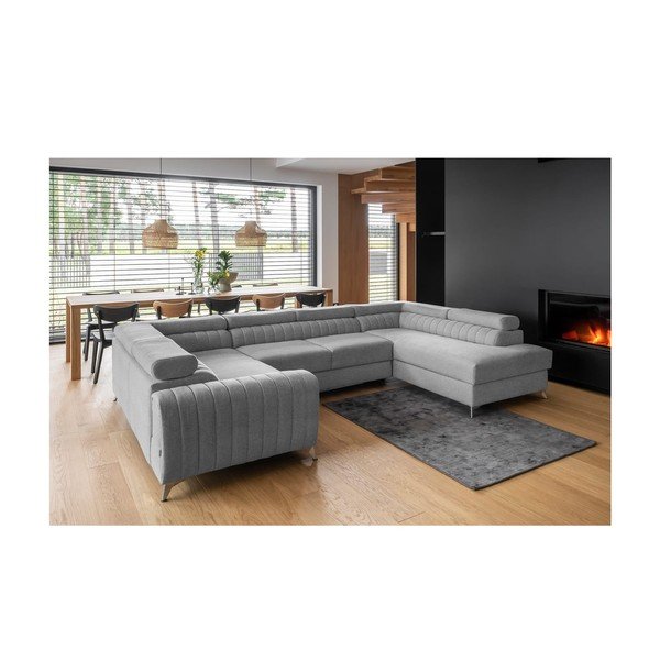 Šviesiai pilkos spalvos sulankstoma/su sandėliavimo vieta kampinė sofa (su dešiniuoju kampu/„U“ formos) Louis – ELTAP-image-1