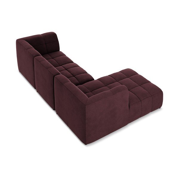 Bordo spalvos kampinė sofa iš velveto (su kairiuoju kampu/su gultu) Aloha – Makamii-image-4