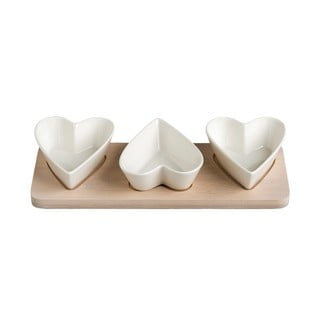 3 porcelianinių dubenėlių rinkinys ant bambukinio padėklo Brandani Hearts
