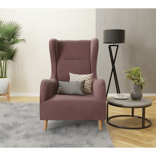 Krėslas rožinės spalvos su atlošu iš velveto Carole – Ropez-image-3