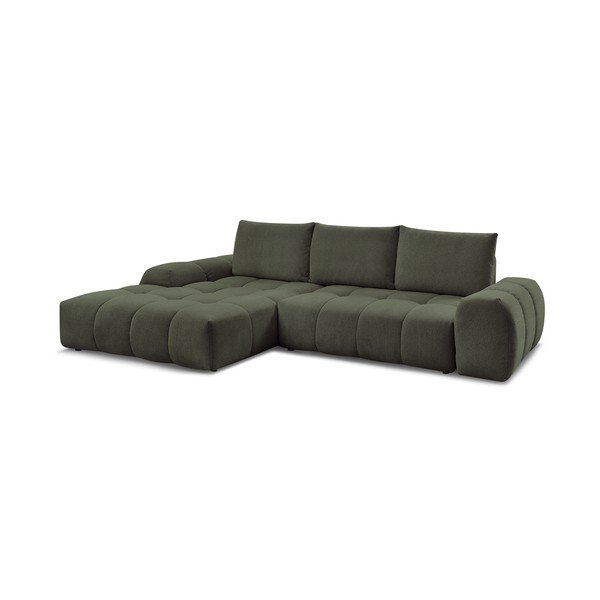 Žalios spalvos iš šenilinio audinio sulankstoma/su sandėliavimo vieta kampinė sofa (su kairiuoju kampu/su gultu) Everest – Bobochic Paris-image-3