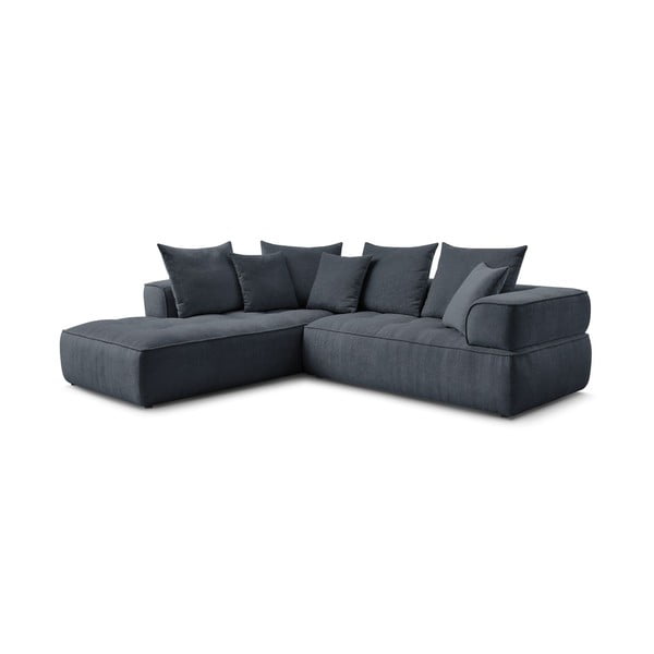 Tamsiai mėlynos spalvos iš šenilinio audinio kampinė sofa (su kairiuoju kampu/„L“ formos) Whesley – Bobochic Paris-image-3