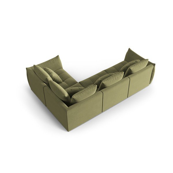 Šviesiai žalios spalvos iš velveto kampinė sofa (su dešiniuoju kampu/„L“ formos) Bloom – Micadoni -image-3