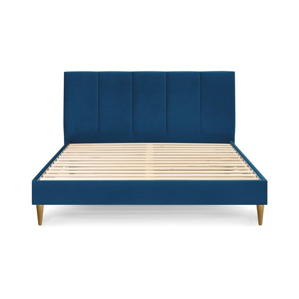 Tamsiai mėlyna aksomo dvigulė lova Bobochic Paris Vivara Light, 180 x 200 cm-image-2