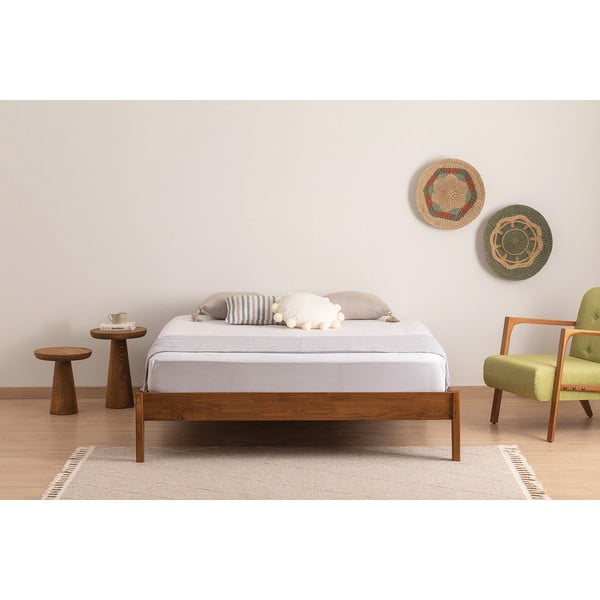 Iš eglės medžio masyvo dvigulė lova natūralios spalvos/tamsiai rudos spalvos su lovos grotelėmis 160x200 cm Galaksi – Kalune Design-image-2