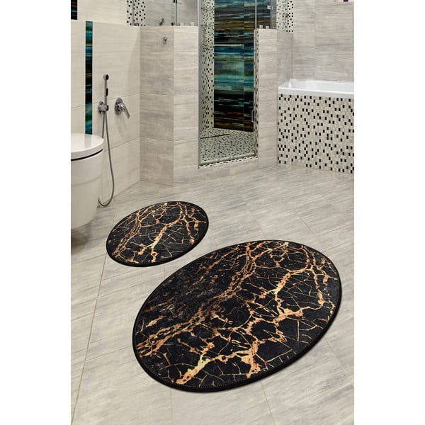 2 juodų ovalių vonios kilimėlių rinkinys Foutastic Gold Marble-image-1