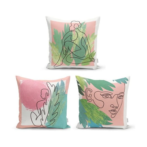 3 dekoratyvinių minimalistinių pagalvėlių užvalkalų rinkinys Spalvingas minimalistinis, 45 x 45 cm