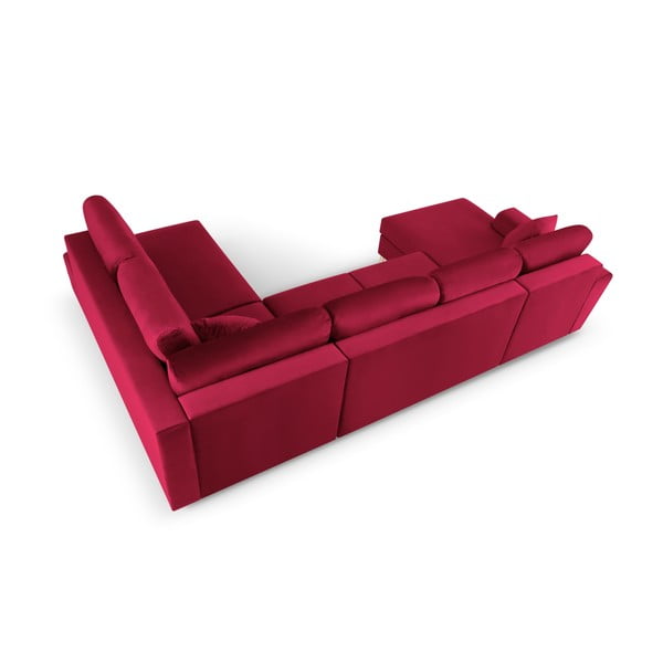 Raudonos spalvos iš velveto sulankstoma/su sandėliavimo vieta kampinė sofa (su dešiniuoju kampu/„U“ formos) Kyoto – Cosmopolitan Design-image-4