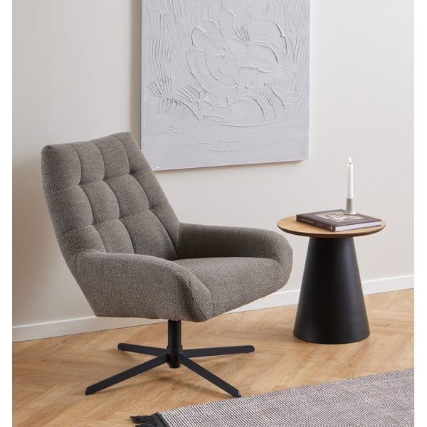 Apvalios formos kavos staliukas juodos spalvos/natūralios spalvos su ąžuolo dekoro stalviršiu ø 45 cm Soli – Actona-image-1