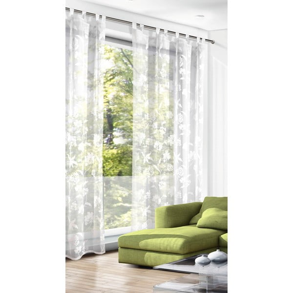 Baltos spalvos iš šydo permatoma užuolaida 135x245 cm Flowers – Sehlbach-image-1