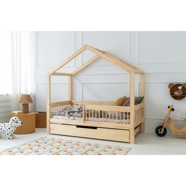 Naminė/ištraukiama iš pušies masyvo vaikiška lova natūralios spalvos su sandėliavimo vieta 90x180 cm Mila RMW – Adeko-image-1