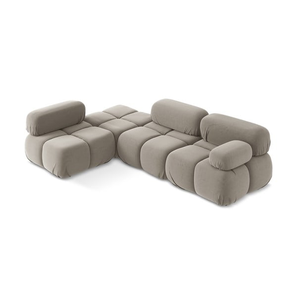 Smėlio spalvos iš velveto modulinė kampinė sofa (su kairiuoju kampu) Lokua – Makamii-image-2