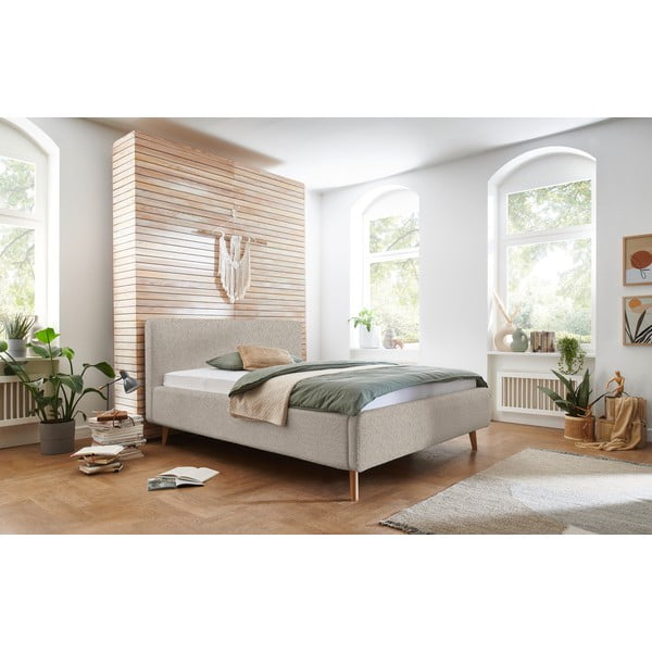 Smėlio spalvos dvigulė lova audiniu dengta su sandėliavimo vieta su lovos grotelėmis 180x200 cm Mattis – Meise Möbel-image-1