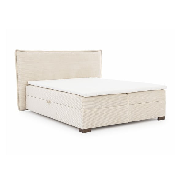 Smėlio spalvos spyruoklinė lova su sandėliavimo vieta 200x200 cm Lysa – Ropez