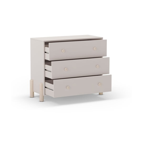 Iš pušies masyvo žema vaikiška šoninė spintelė kreminės spalvos 90x80 cm Enola – Marckeric-image-4