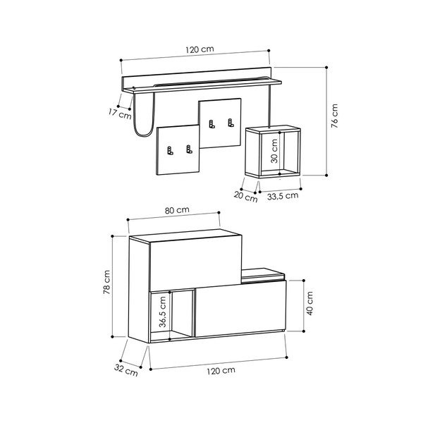 Balta batų lentyna / suolas ir sieninė kabykla su lentyna Homitis Holdon-image-3