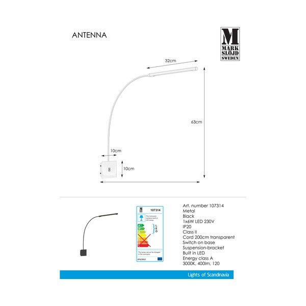 Juodas sieninis šviestuvas Markslöjd Antenna 1L-image-2