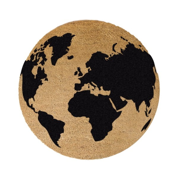 Juodas apvalus natūralaus kokoso pluošto kilimėlis Artsy Doormats Globe, ⌀ 70 cm