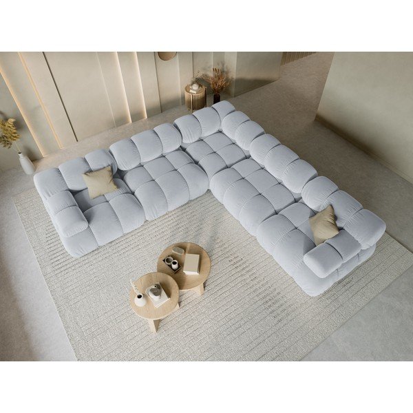 Pilkos spalvos modulinė kampinė sofa iš velveto – Micadoni -image-1