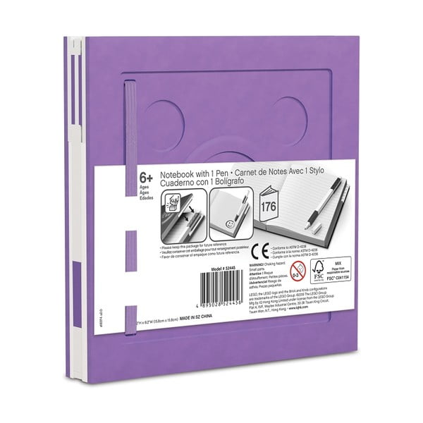 Violetinis kvadratinis sąsiuvinis su geliniu rašikliu LEGO®, 15,9 x 15,9 cm-image-2