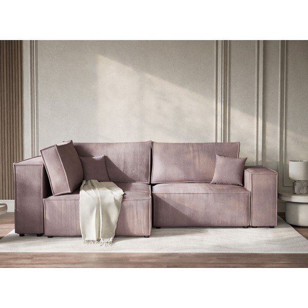 Violetinės spalvos sulankstoma/su sandėliavimo vieta kampinė sofa iš kordinio velveto (su kairiuoju kampu/„L“ formos) Tonga – Maison de Rêve-image-1