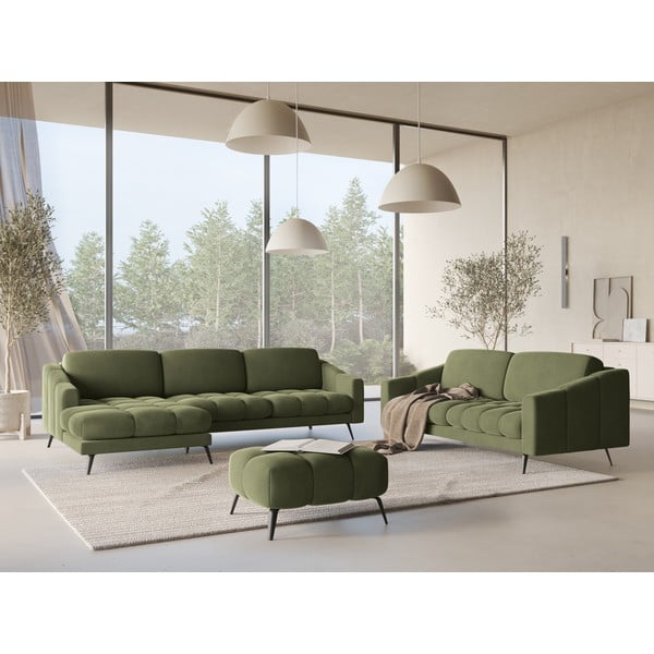 Žalios spalvos iš velveto kampinė sofa (su kairiuoju kampu) Nalu – Makamii-image-1