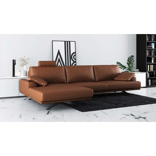 Kampinė sofa konjako rudos spalvos iš odos (su kairiuoju kampu) Prado – MESONICA-image-1