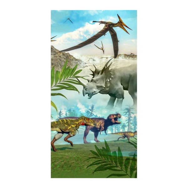 Paplūdimio rankšluostis su "Good Morning Dinoworld" spauda, 150 x 75 cm