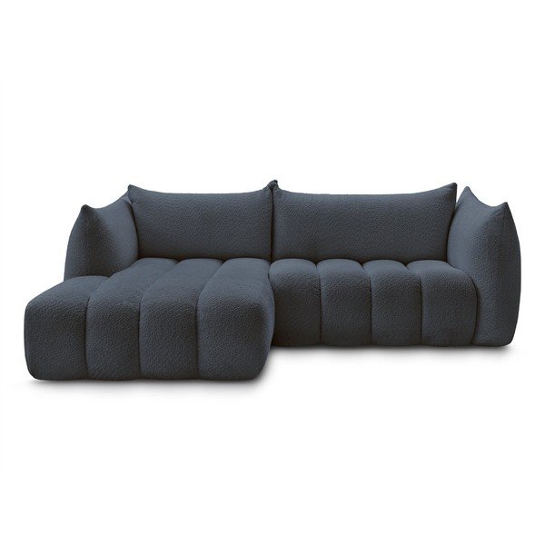 Tamsiai mėlynos spalvos kampinė sofa iš boucle (su kairiuoju kampu/su gultu) Azra – Bobochic Paris