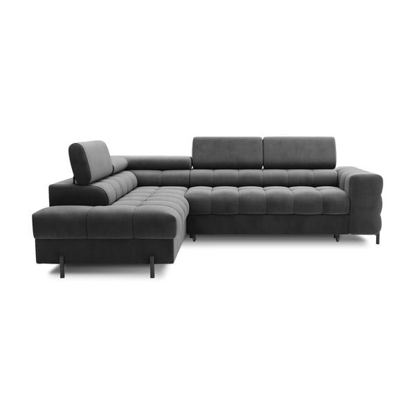 Tamsiai pilkos spalvos iš velveto sulankstoma/su sandėliavimo vieta kampinė sofa (su kairiuoju kampu/„L“ formos) Ferucce – ELTAP