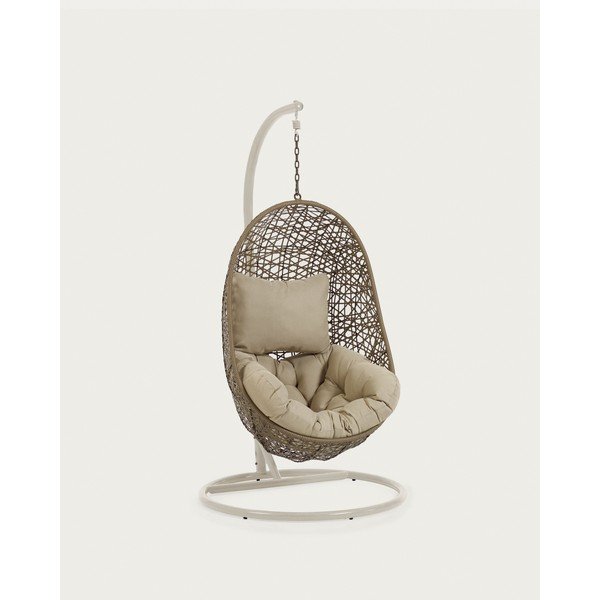 Šviesiai pilkos spalvos/smėlio spalvos sodo pakabinamas krėslas dirbtinis rotangas Florina – Kave Home-image-4